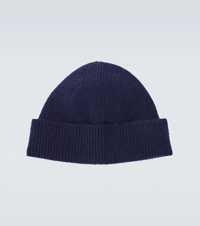 Zegna Ribbed-knit Cashmere Beanie In Blue