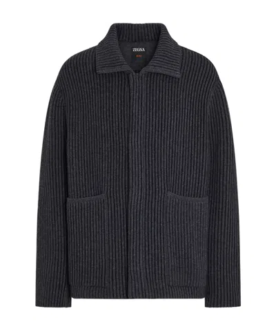 Zegna Ribbed-knit Jacket In Black