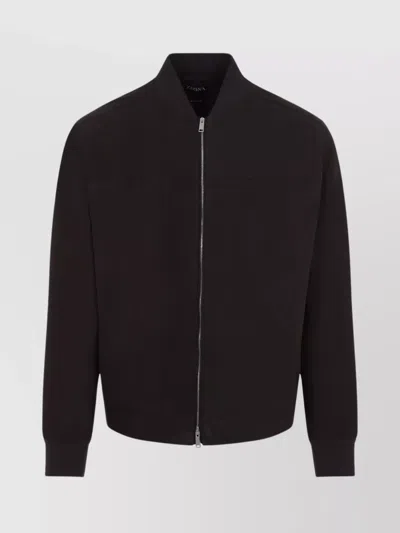 Zegna Ribbed Leather Jacket With Stand-up Collar In Brown
