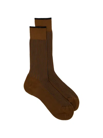 Zegna Ribbed Mid-calf Socks In Brown