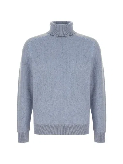 Zegna Ribbed Roll-neck Sweater In Blue