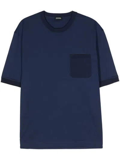Zegna Ribbed-trim Cotton T-shirt Blue