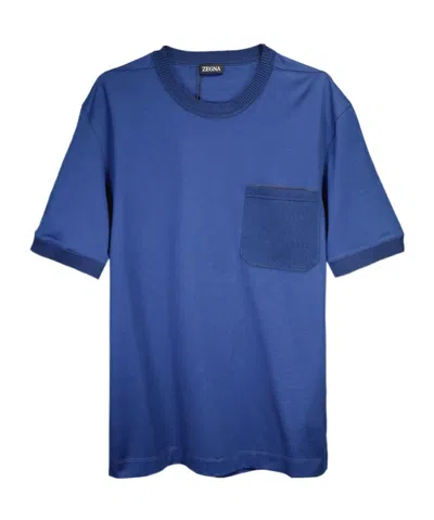 Zegna Ribbed-trim Cotton T-shirt In Blue