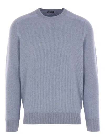 Zegna Ribbed-trim Sweater In Blue