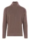 Zegna Ribbed Turtleneck Sweater In Brown