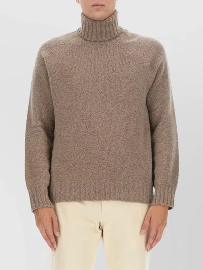 Zegna Ribbed Turtleneck Sweater Long Sleeves In Brown