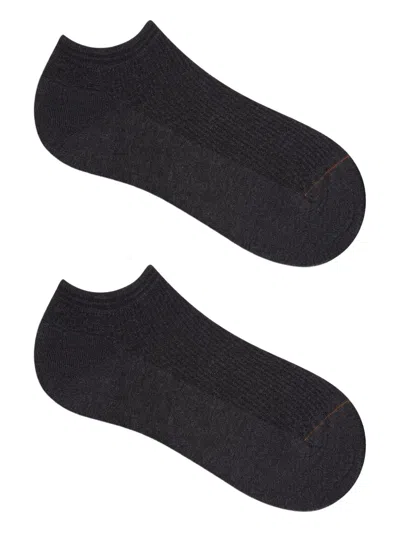 Zegna Ribbed-knit Cotton Low-cut Socks In Grey