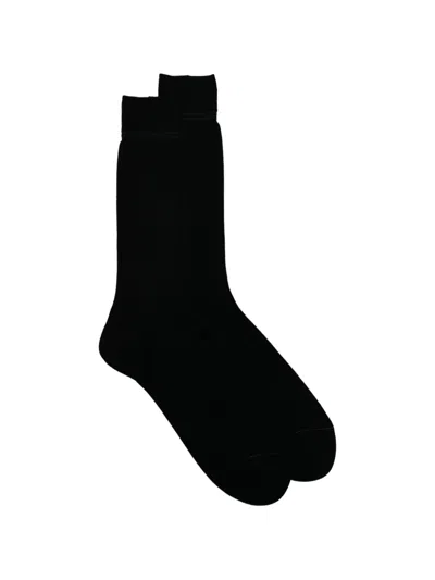 Zegna Ribbed-knit Striped-cuff Socks In Black