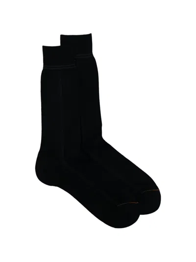 Zegna Ribbed-knit Striped-trim Socks In Black