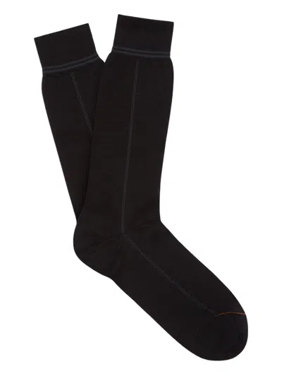 Zegna Ribbed-trim Crew Socks In Black