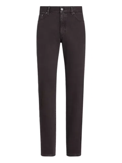 Zegna Stretch Roccia Trousers In Brown