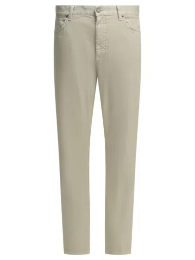 Zegna Roccia Grey Linen Cotton Lycra Cotton Calf Leather Straight Leg Jeans In Animal Print