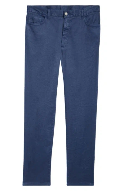 Zegna Roccia Stretch Cotton & Linen Pants In Blu Ciano