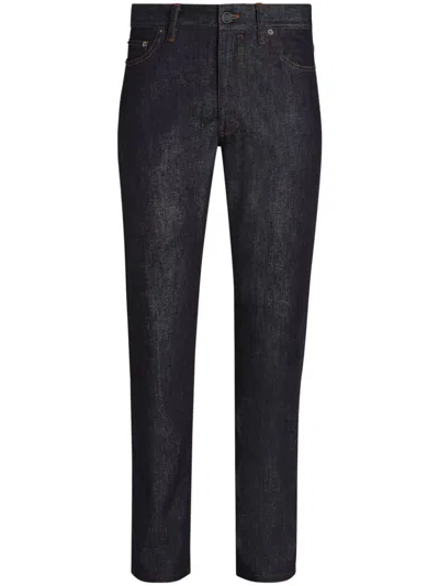 Zegna Roccia Stretch Cotton-cashmere Jeans In Blue