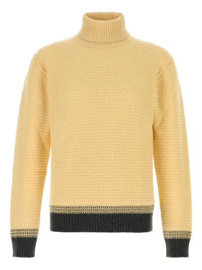 Zegna Cashmere Turtleneck Sweater Textured Knit Contrast Trim In Multi