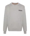 Zegna Rubberized Logo Crewneck Sweatshirt In Gray