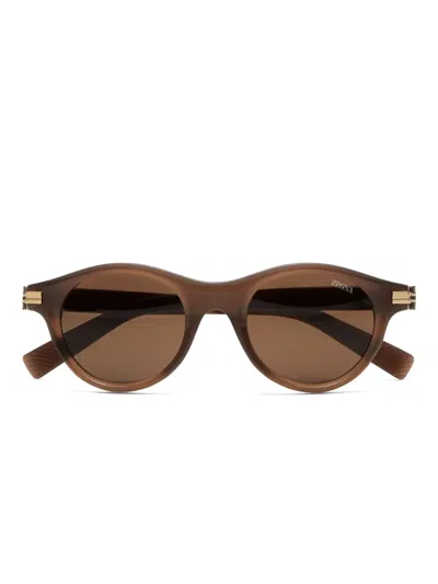 Zegna Round-frame Sunglasses In Brown