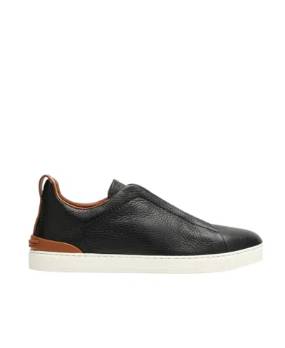 Zegna Round Head Contrasting Low-cut Casual Sneakers In Black