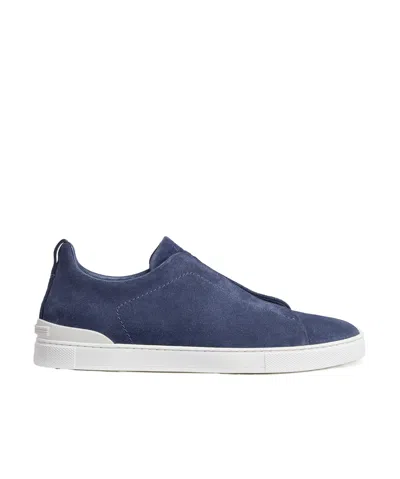 Zegna Round Head Low-cut Sneakers In Blue