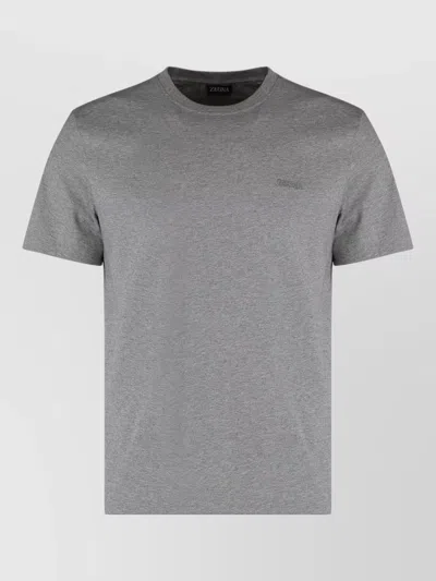 Zegna Round Neck Cotton Jersey T Shirt In Gray
