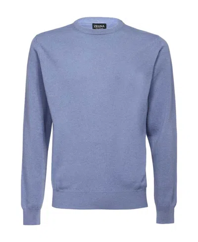 Zegna Round-neck Long-sleeved Sweater In Purple