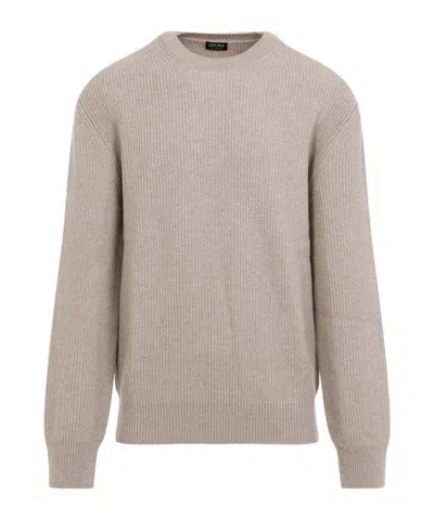 Zegna Round Neck Sweater In Nude