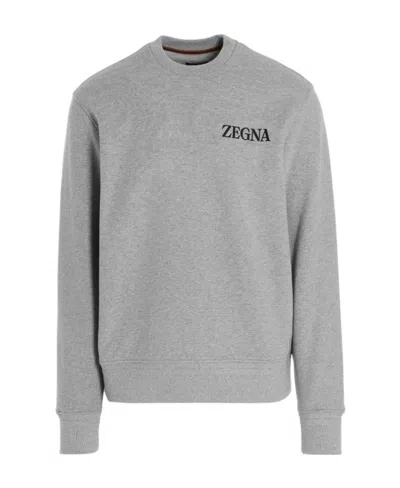 Zegna Round-necked Logo Sweater In Gray