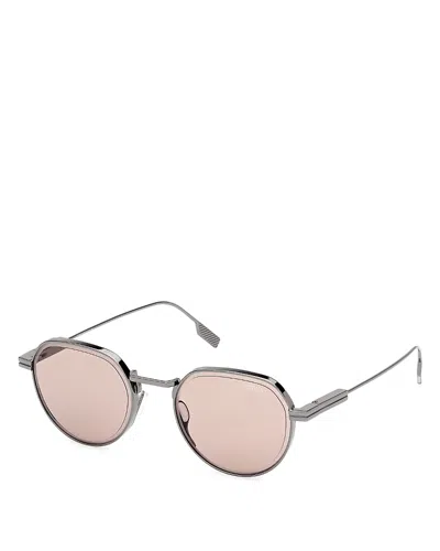 Zegna Women's Round-frame Shiny Gunmetal And Brown Metal Sunglasses In Shiny Gunmetal/brown