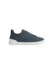 Zegna Baskets Triple Stitch En Coton, Lin Et Cuir Bleu Sarcelle Foncé In Dark Blue Green
