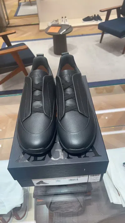 Zegna Round-toe Low-top Casual Sneakers In Black