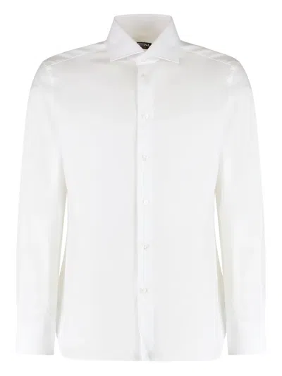 Zegna Rounded-hem Cotton Shirt In White