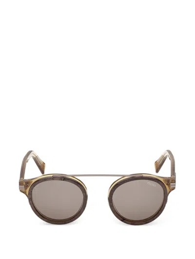 Zegna Sonnenbrille Mit Rundem Gestell In Brown