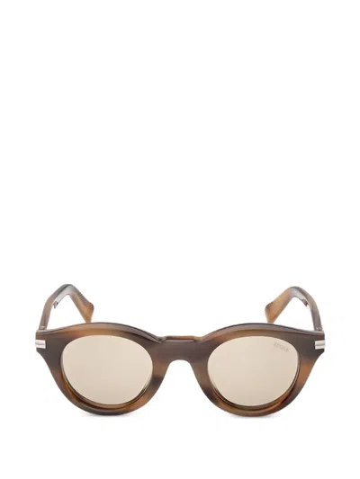 Zegna Round-frame Sunglasses In Brown