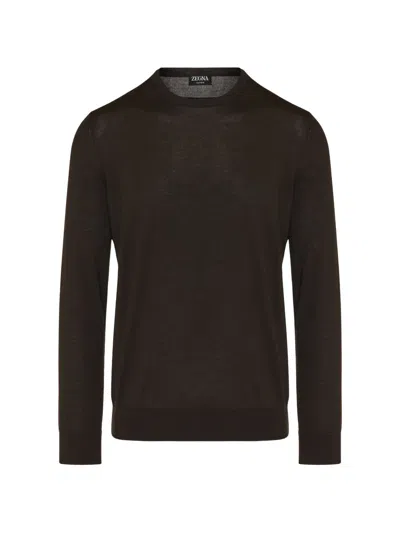Zegna Round-neck Long-sleeve Sweater In Brown