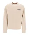 Zegna Crewneck Sweatshirt With Rubberized Logo In Nude