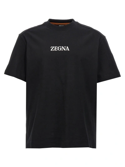 Zegna Rubberized Logo T-shirt In White/black