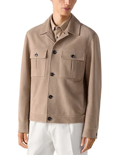 Zegna Sabbia Oasi Leather Blouson Jacket In Brown