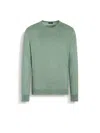 Zegna Pull Ras Du Cou En Soie, Cachemire Et Lin Vert Sauge Chiné In Sage Green Mélange