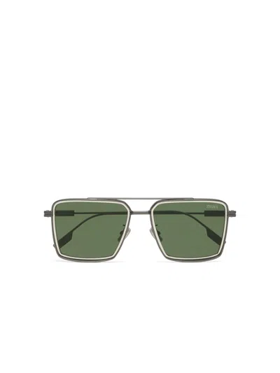 ZEGNA SATIN GUNMETAL METAL SUNGLASSES