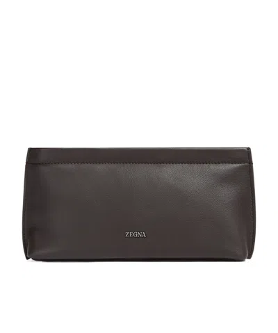 Zegna Secondskin Clutch Bag In Brown