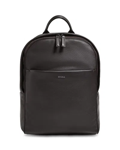 Zegna Secondskin Leather Backpack In Brown