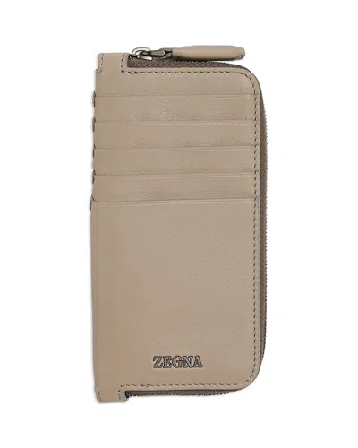 Zegna Secondskin Leather Card Case In Brown