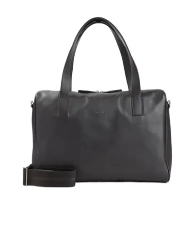 Zegna Secondskin Leather Holdall Bag In Black