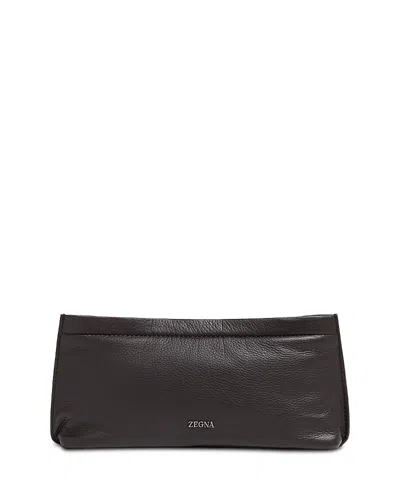 Zegna Secondskin Leather Pouch In Brown