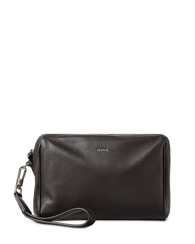 Zegna Secondskin Leather Pouch In Black