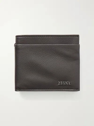 Zegna Secondskin Logo-embellished Leather Billfold Wallet In Brown