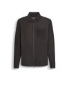 Zegna Secondskin Zip-front Nubuck Overshirt In Dark Brown