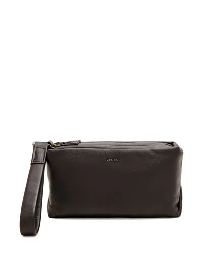 Zegna Secondskin Pouch Bag In Brown