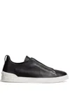 Zegna Secondskin Triple Stitch Leather Sneakers In Black