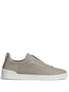 Zegna Secondskin Triple Stitch Leather Sneakers In Gray